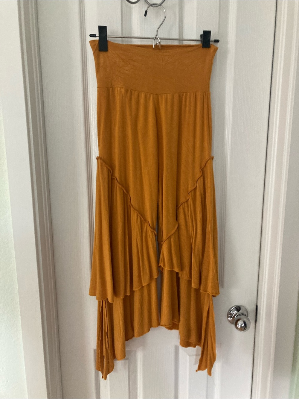 Women’s Mustard Asymmetrical Ruffle capris